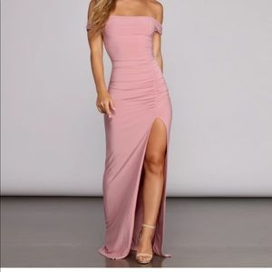 RIA FORMAL HIGH SLIT RUCHED DRESS